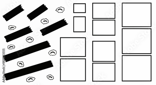 Arrangement of Rectangles, Tape Strips, and Circular Shapes.