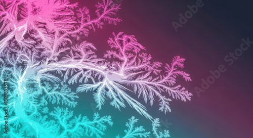 Abstract fractal frost pattern with vibrant pink and blue gradient glow on dark.