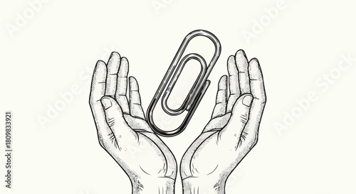 Hands carefully holding a shiny metal paperclip with great care and focus.