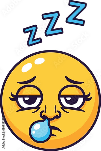 Sleepy yellow emoji with drool and ZZZs on a plain white background