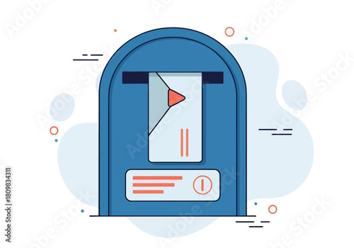 Blue mailbox with letter sending inside simple flat graphic - Flat Vector Illustration, icon. Editable stroke. Colored vector illustration