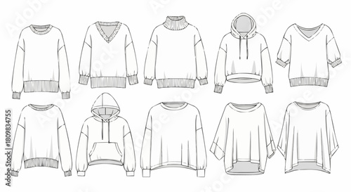Collection of Fashionable Hoodie and Sweatshirt Designs for Apparel Mockups.