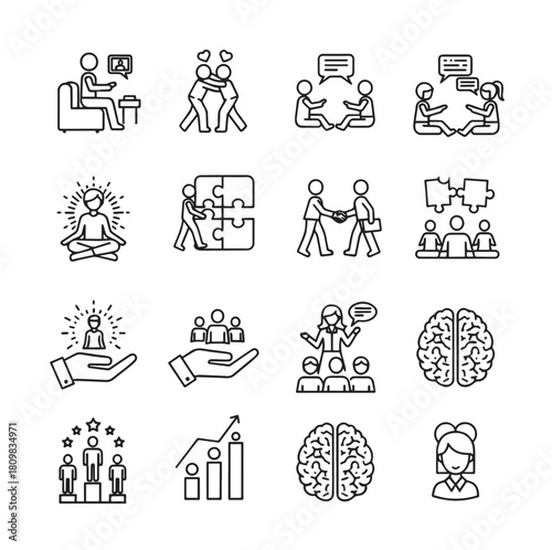 Set of Icons for Teamwork, Growth, and Well-being