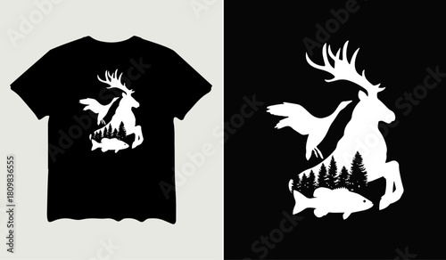 Deer Duck and Fish t-shirt design for t-shirt quotes or poster svg printable cut file