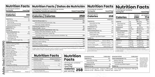 Nutrition facts Template, Nutrition facts design, Supplement facts, Vitamin facts, protein sport nutrition facts, American standard guideline, 
