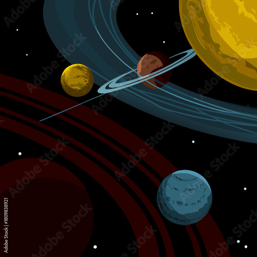 Stylized planets and rings in deep space