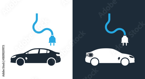 Electric car charging station illustration - Vector icon symbol for website - Icon vector - Blue icon vector - Line and glyph solid icon and logo template
