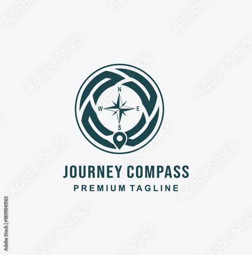 Distressed, circular logo featuring a detailed compass rose and a location pin icon, symbolizing navigation, travel, discovery, and global presence