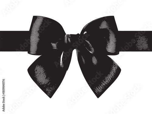 Realistic Black Satin Bow and Ribbon Shiny Shadow
