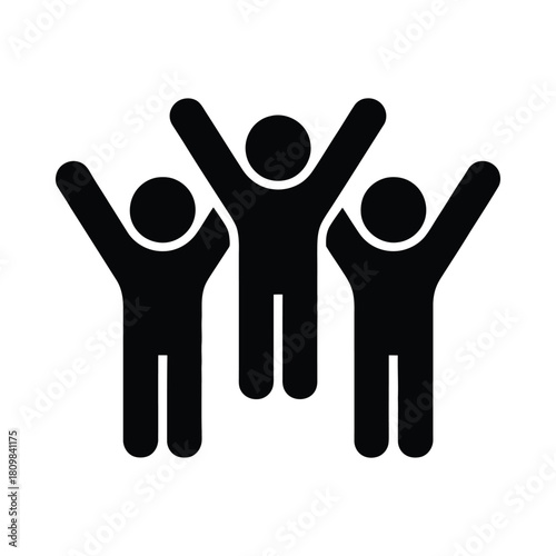 Three silhouetted figures with arms raised in celebration