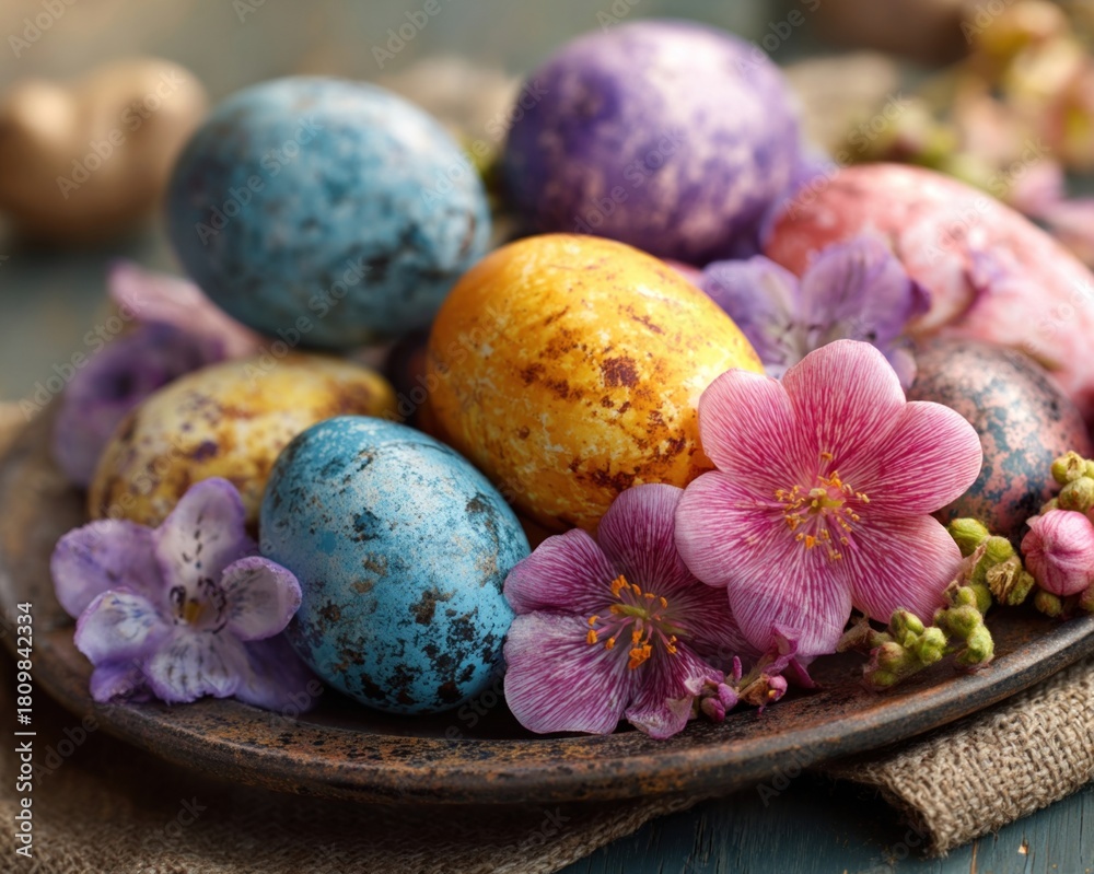 Obraz premium Easter eggs and flowers (1)