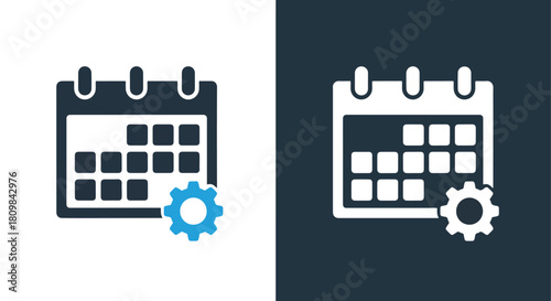 Calendar icons with gear settings - Vector icon symbol for website - Icon vector - Blue icon vector - Line and glyph solid icon and logo template