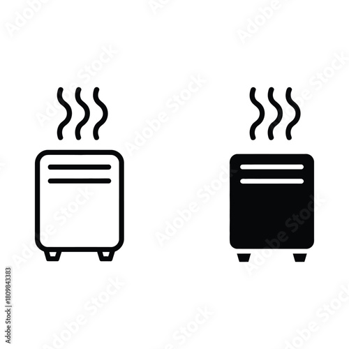 Simple icons of a portable electric heater emitting heat waves