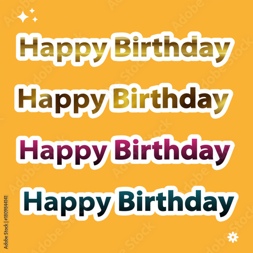 A set of stickers with a gold, burgundy and navy gradient and the inscription "Happy Birthday." Suitable for social media, holiday decor, scrapbooks, gifts and packaging. Vector. Image. Template. Art.