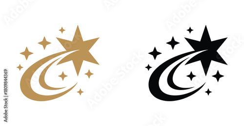  Stylized shooting star and swoosh design in gold and black – dynamic celestial motif for branding, achievement, or celebration themes