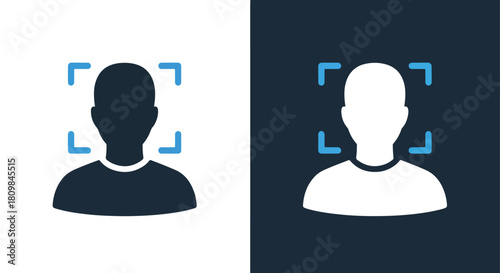 Two silhouettes with blue frames on dark background - Vector icon symbol for website - Icon vector - Blue icon vector - Line and glyph solid icon and logo template