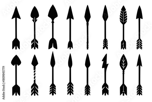 Graphic art of assorted arrows in bold black silhouettes, highlighting varied craftsmanship, white background