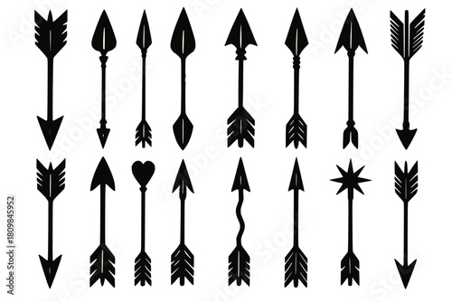 Graphic art of assorted arrows in bold black silhouettes, highlighting varied craftsmanship, white background