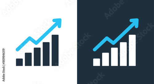 Business growth chart with upward trend - Vector icon symbol for website - Icon vector - Blue icon vector - Line and glyph solid icon and logo template