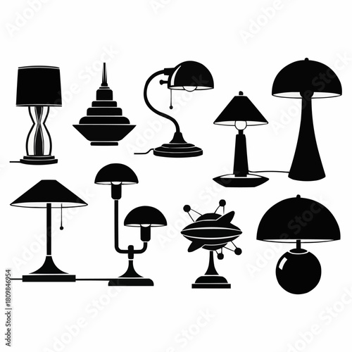 Collection of various table lamps and floor lamps silhouettes.