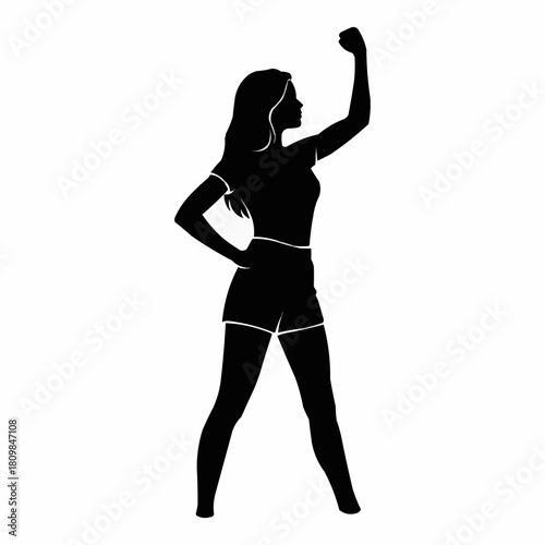 Silhouette of a strong woman flexing her bicep with confidence.