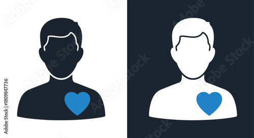 Two silhouettes with heart symbols on chest - Vector icon symbol for website - Icon vector - Blue icon vector - Line and glyph solid icon and logo template