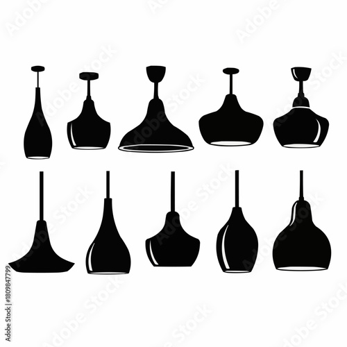 Collection of diverse pendant light fixture silhouettes for interior design.