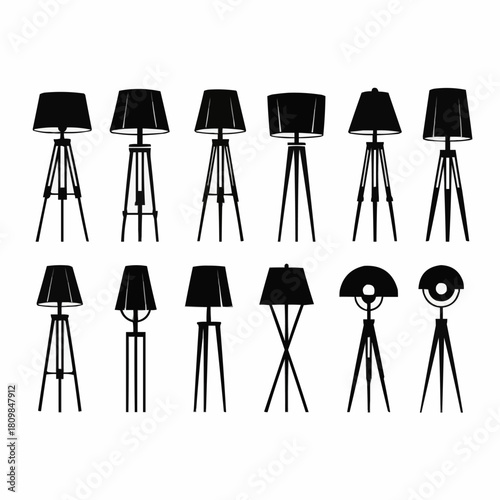 Collection of Stylish Tripod Floor Lamps in Silhouette.