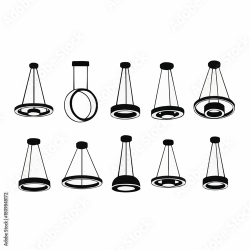 Collection of modern pendant light fixtures in a minimalist silhouette style.