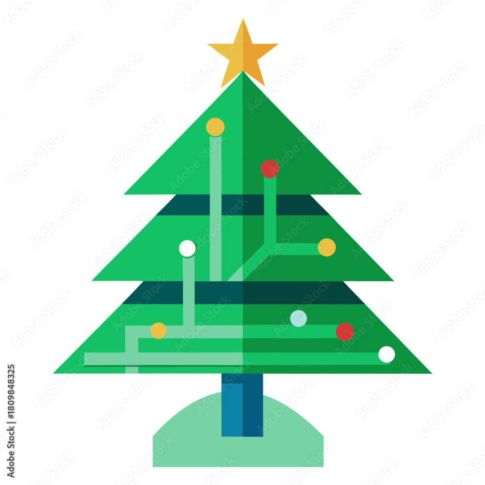 Fototapeta premium Vector illustration of technological sensor circuit board future innovation Christmas tree