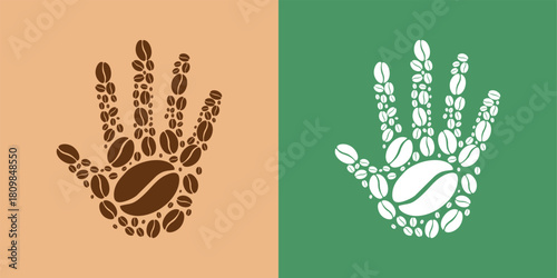 Illustration of a coffee logo forming a 5-fingered hand.