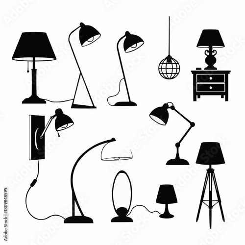 Collection of various lamps silhouettes, perfect for interior design and lighting concepts.