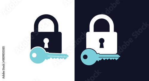 Two padlocks with keys in different colors - Vector icon symbol for website - Icon vector - Blue icon vector - Line and glyph solid icon and logo template