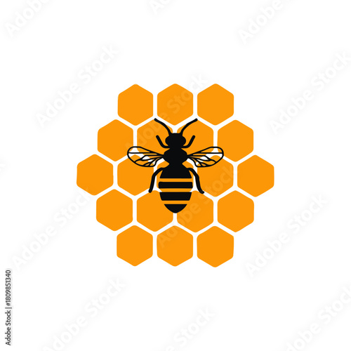Bee and Honeycomb Logo Honey, Apiary, Agriculture, Design Element