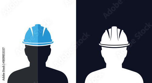 Construction helmets with black and white silhouettes - Vector icon symbol for website - Icon vector - Blue icon vector - Line and glyph solid icon and logo template