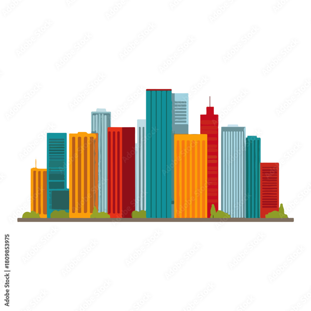 Obraz premium Colorful City Skyline Modern Urban Architecture Illustration