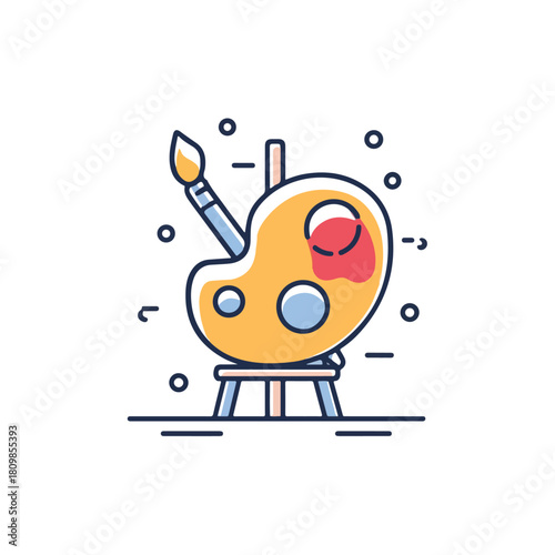 Creative Art Palette and Brush Icon with Easel