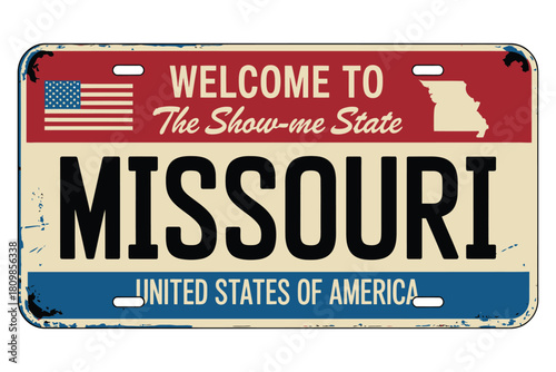 Vintage welcome to missouri show me state license plate sign