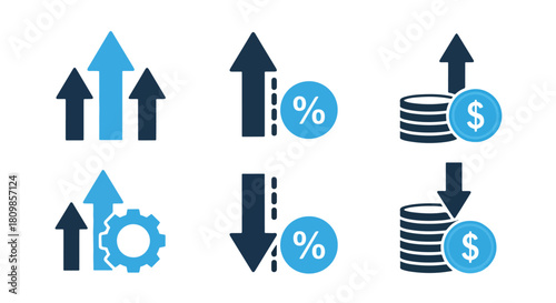 Financial growth and decline icons - Vector icon symbol for website - Icon vector - Blue icon vector - Line and glyph solid icon and logo template