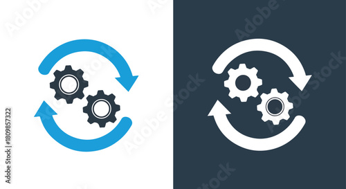 Gear icons with arrows in blue and white - Vector icon symbol for website - Icon vector - Blue icon vector - Line and glyph solid icon and logo template