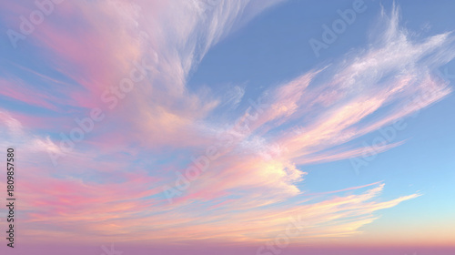 A mesmerizing view of the sky with pastel colors in the clouds. The sky appears serene and calm.