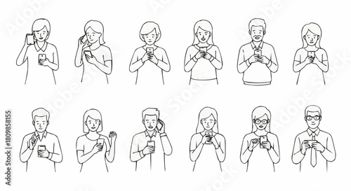 Diverse group of people using smartphones for communication and social interaction.