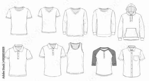Collection of Mens Shirt and Top Apparel Templates.