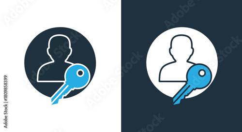 User profile icon with key symbol - Vector icon symbol for website - Icon vector - Blue icon vector - Line and glyph solid icon and logo template