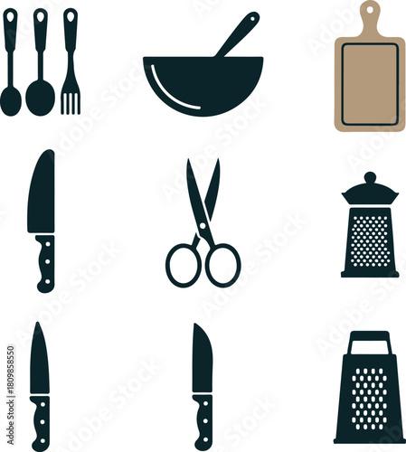 Collection of kitchen utensils and cooking tools icons