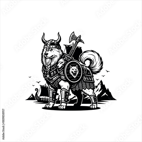 Samoyed Viking Warrior Silhouette Vector
