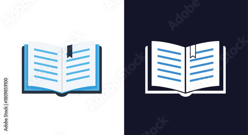Open books with blue lines on dark background - Vector icon symbol for website - Icon vector - Blue icon vector - Line and glyph solid icon and logo template