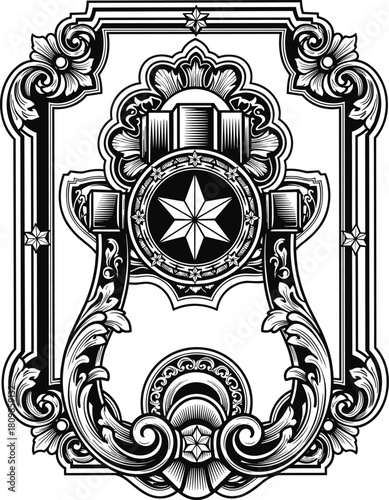 Ornate vintage door knocker with star emblem and elaborate scrollwork