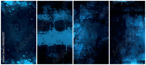 Abstract dark blue and teal watercolor ink splashes and textures with glowing light effects on a black background