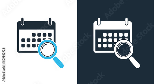 Calendar icons with magnifying glass - Vector icon symbol for website - Icon vector - Blue icon vector - Line and glyph solid icon and logo template